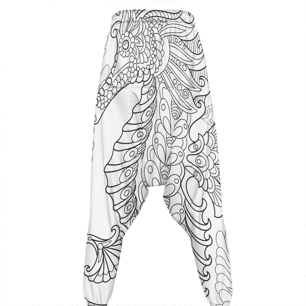 Black And White Seahorse Print Hammer Pants