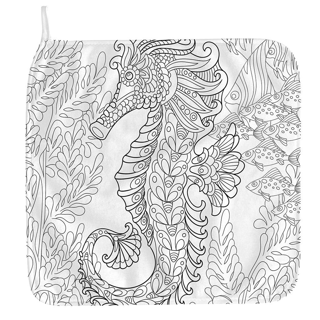 Black And White Seahorse Print Hand Towel