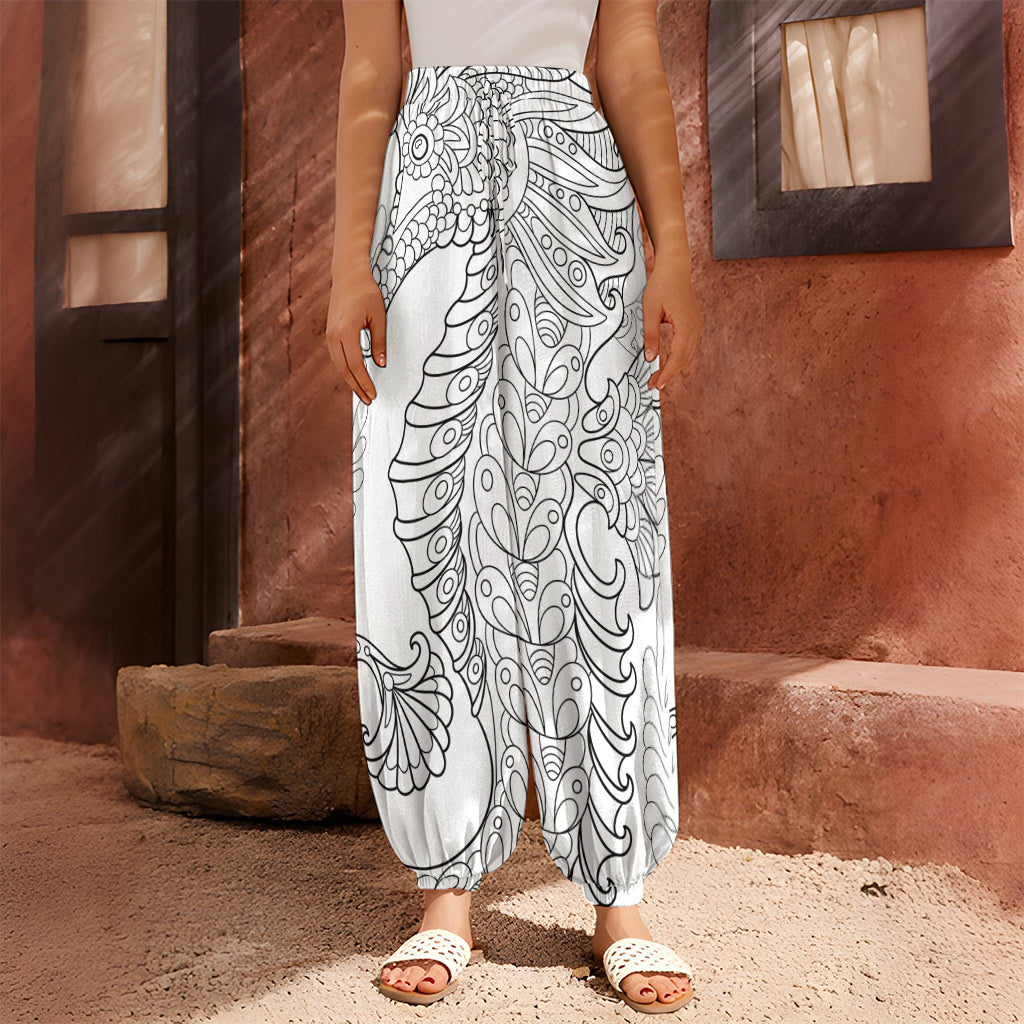 Black And White Seahorse Print Harem Pants
