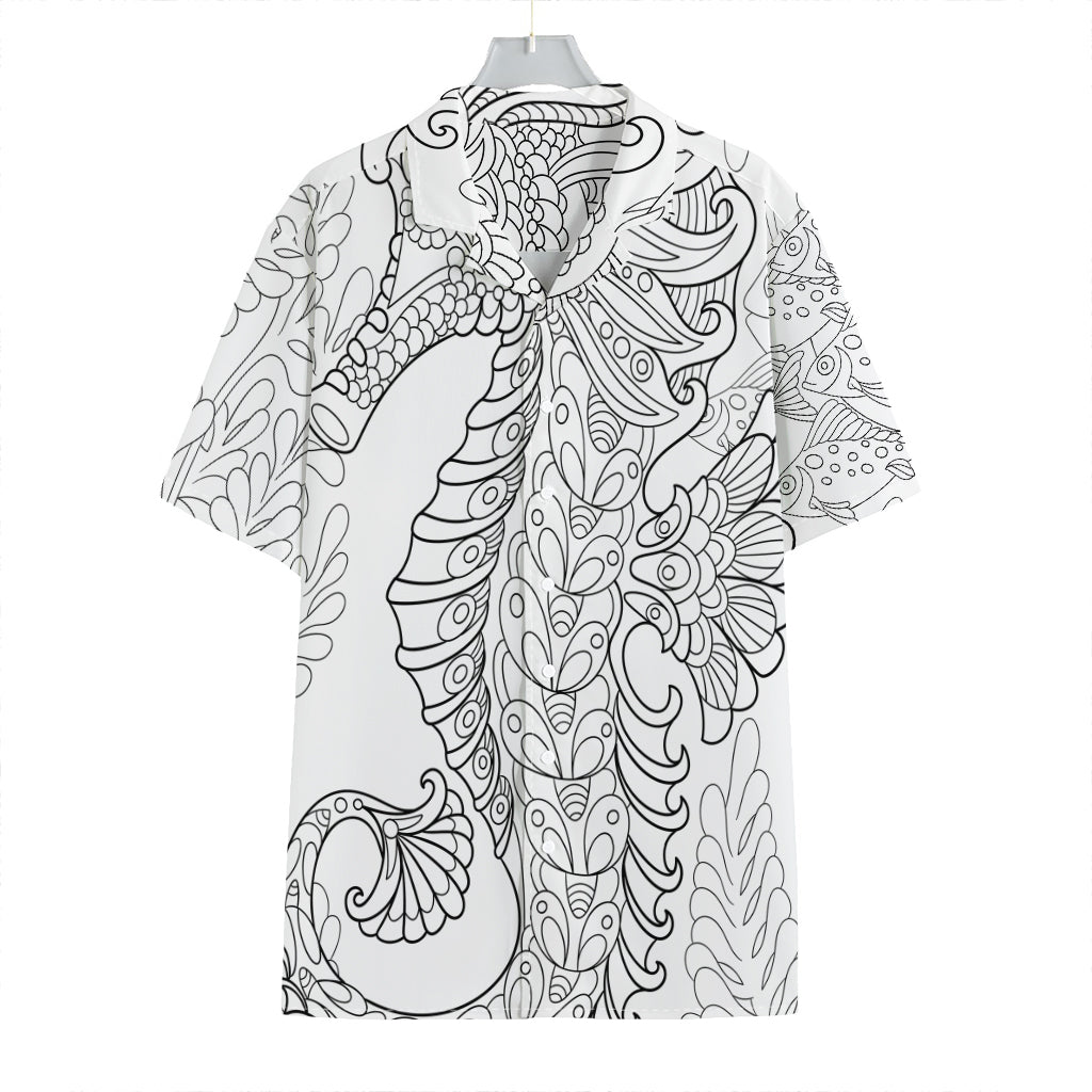 Black And White Seahorse Print Hawaiian Shirt