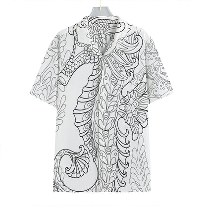 Black And White Seahorse Print Hawaiian Shirt