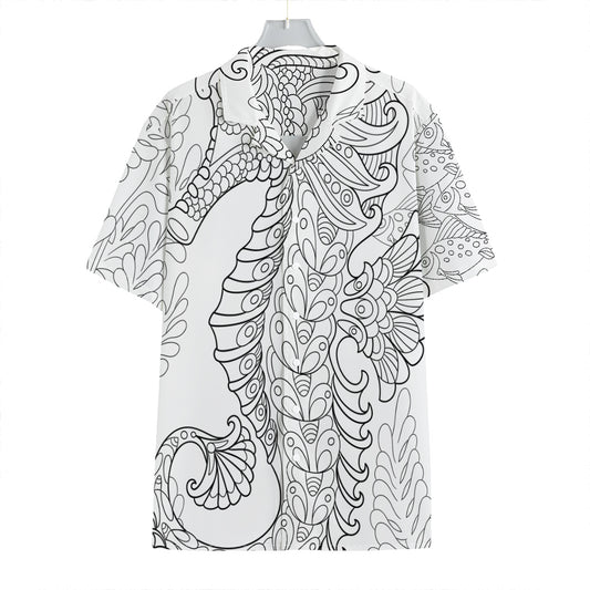 Black And White Seahorse Print Hawaiian Shirt