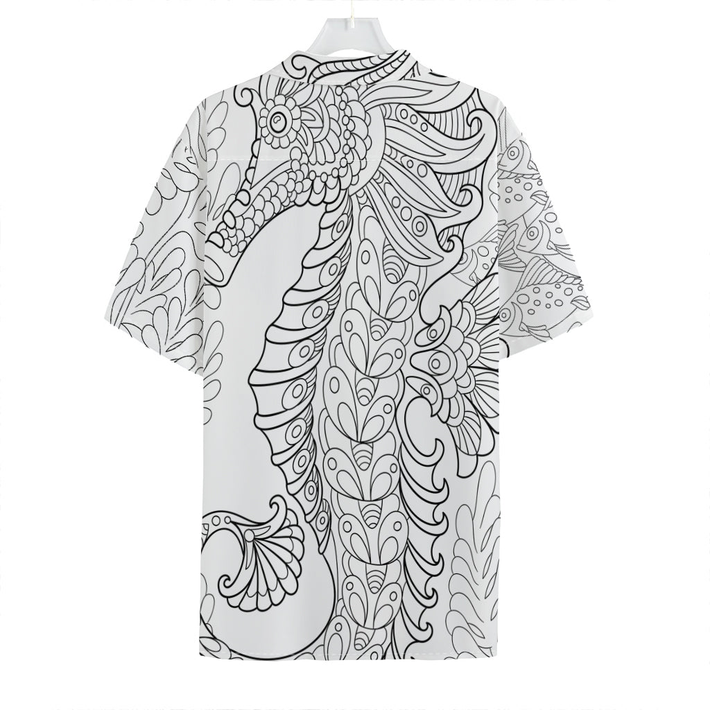 Black And White Seahorse Print Hawaiian Shirt