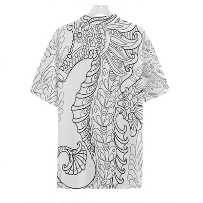 Black And White Seahorse Print Hawaiian Shirt