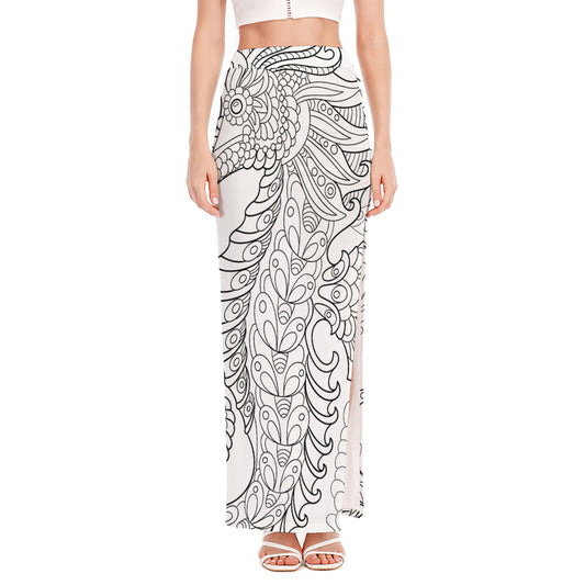 Black And White Seahorse Print High Slit Maxi Skirt