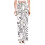 Black And White Seahorse Print High Slit Maxi Skirt