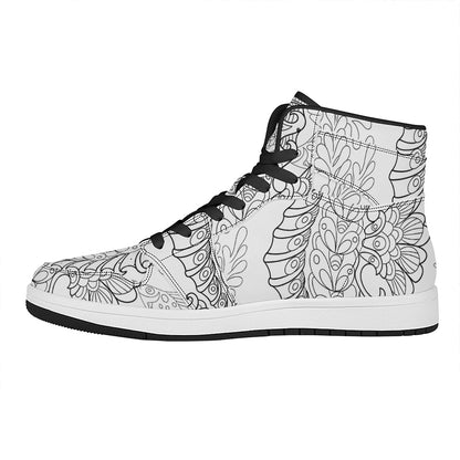 Black And White Seahorse Print High Top Leather Sneakers