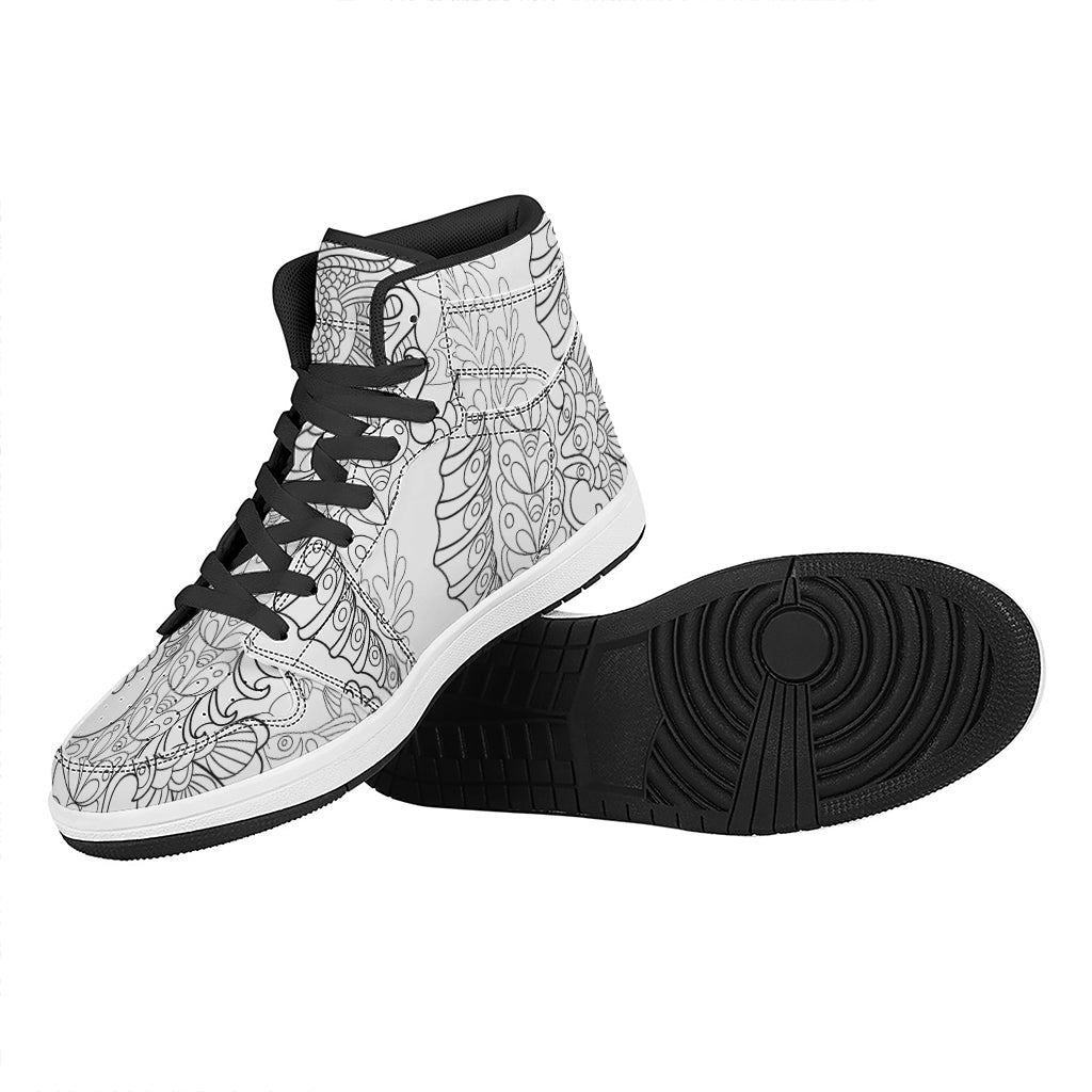 Black And White Seahorse Print High Top Leather Sneakers