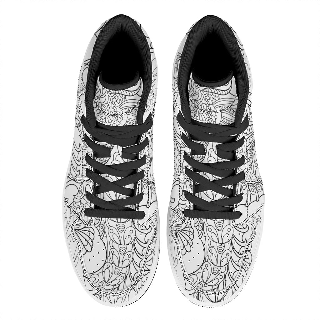 Black And White Seahorse Print High Top Leather Sneakers