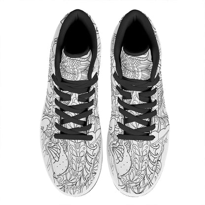 Black And White Seahorse Print High Top Leather Sneakers