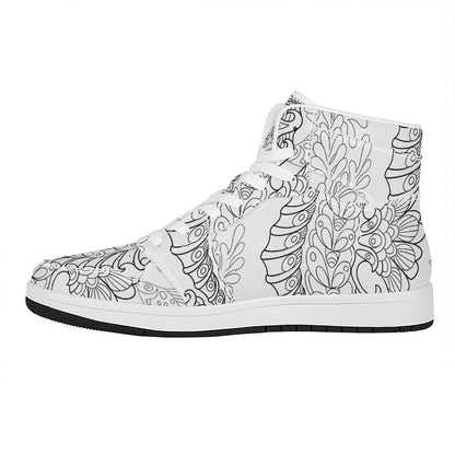 Black And White Seahorse Print High Top Leather Sneakers