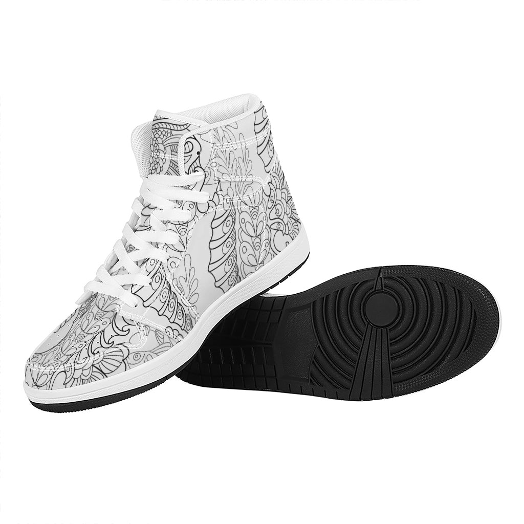 Black And White Seahorse Print High Top Leather Sneakers