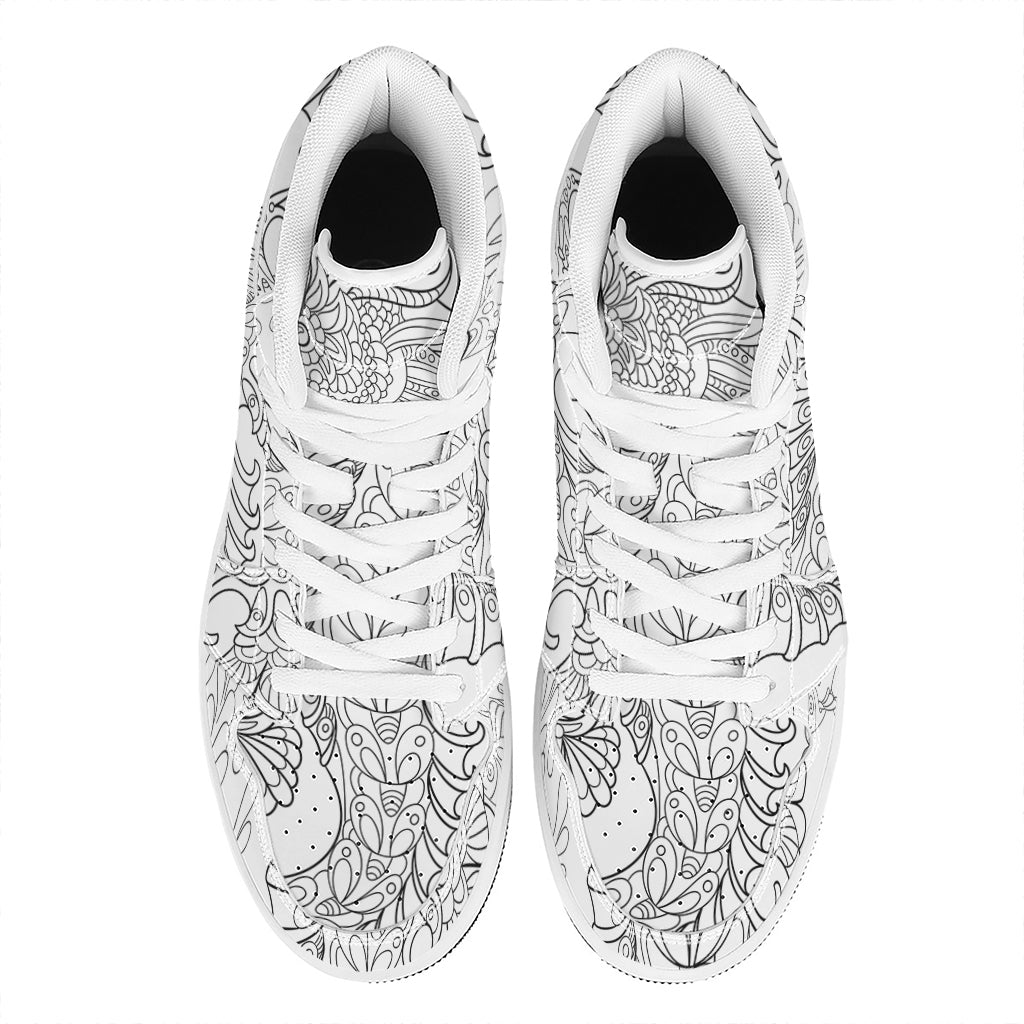 Black And White Seahorse Print High Top Leather Sneakers