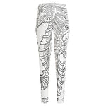 Black And White Seahorse Print High-Waisted Pocket Leggings