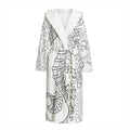 Black And White Seahorse Print Hooded Bathrobe