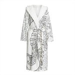 Black And White Seahorse Print Hooded Bathrobe