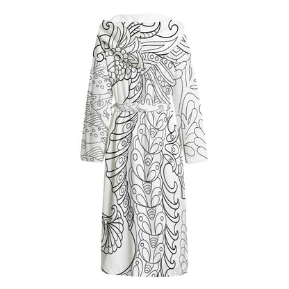 Black And White Seahorse Print Hooded Bathrobe