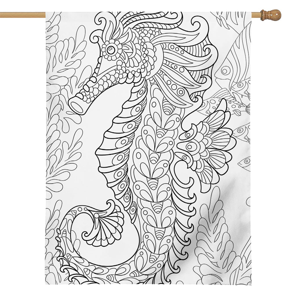 Black And White Seahorse Print House Flag