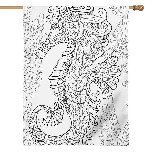 Black And White Seahorse Print House Flag