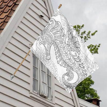 Black And White Seahorse Print House Flag