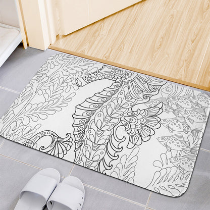 Black And White Seahorse Print Indoor Door Mat