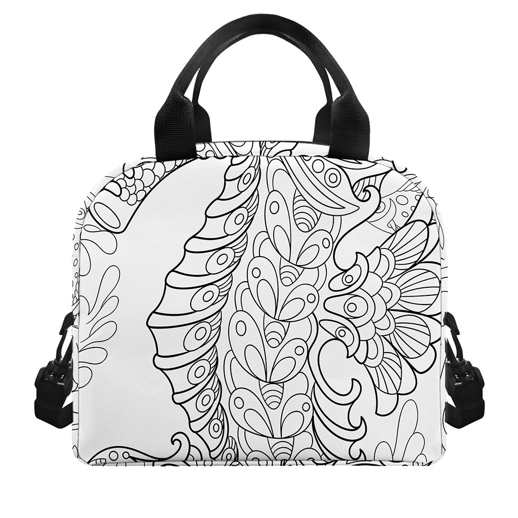 Black And White Seahorse Print Insulated Lunch Bag