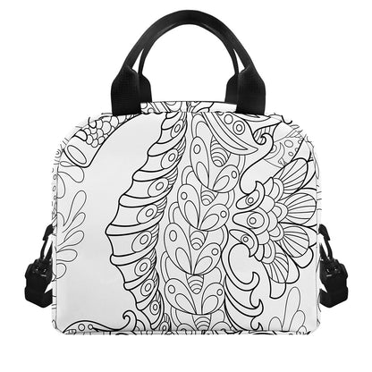 Black And White Seahorse Print Insulated Lunch Bag