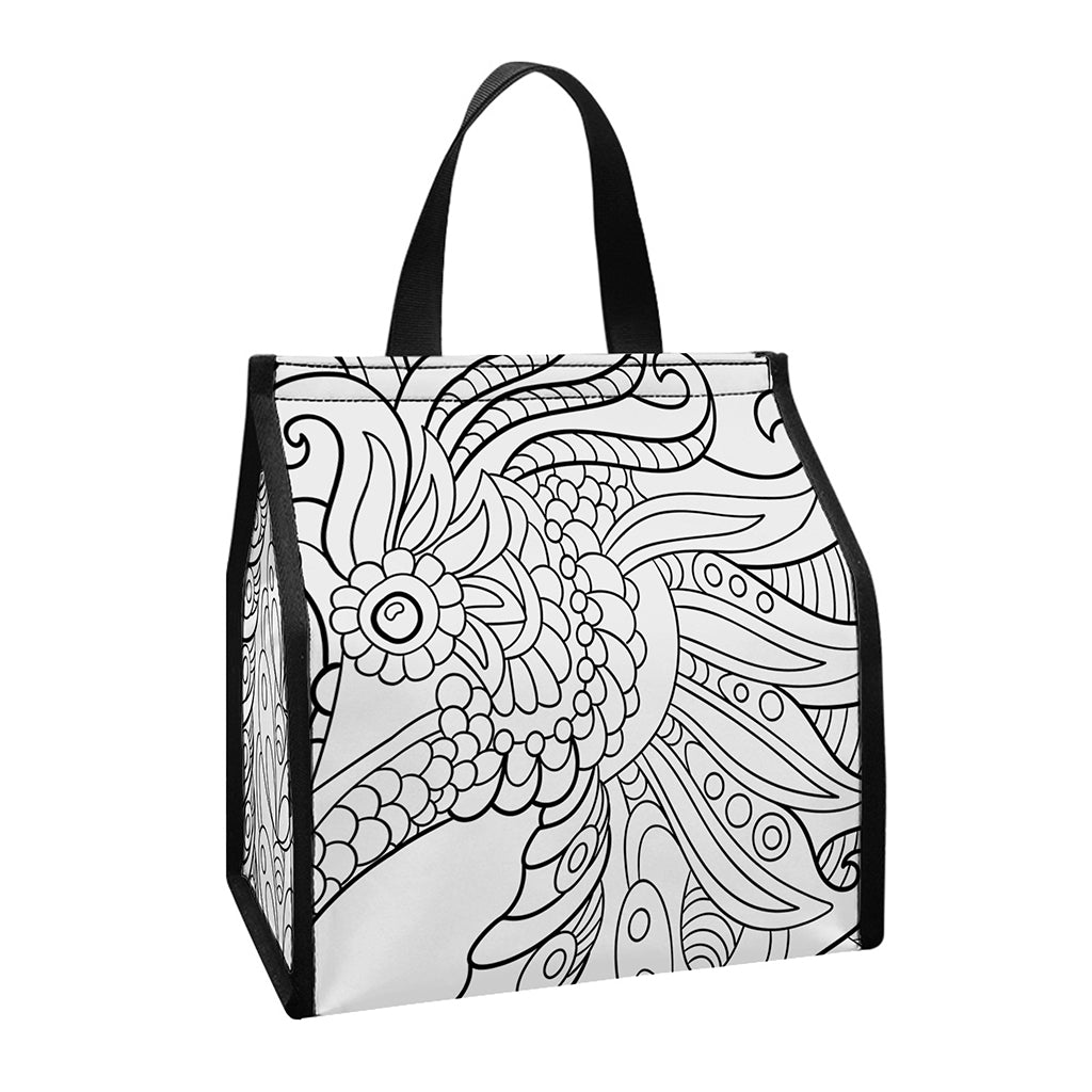 Black And White Seahorse Print Insulated Lunch Tote