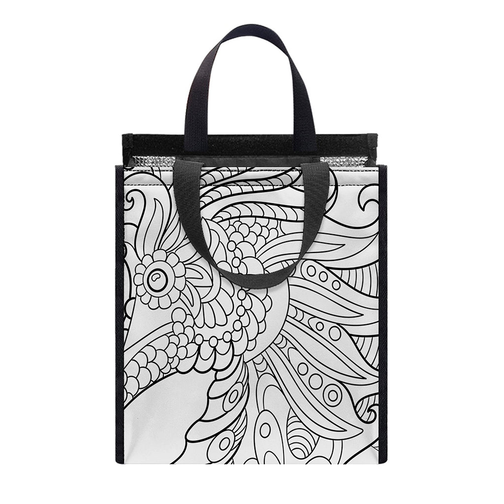 Black And White Seahorse Print Insulated Lunch Tote