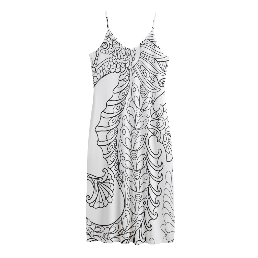 Black And White Seahorse Print Jersey Midi Cami Dress