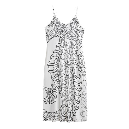 Black And White Seahorse Print Jersey Midi Cami Dress