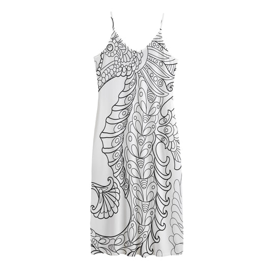 Black And White Seahorse Print Jersey Midi Cami Dress