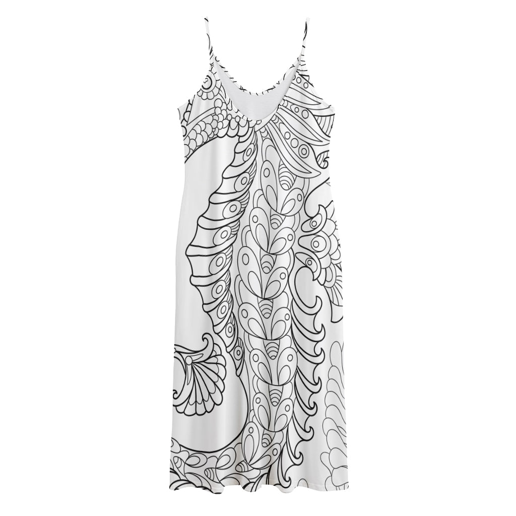 Black And White Seahorse Print Jersey Midi Cami Dress