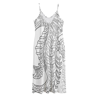 Black And White Seahorse Print Jersey Midi Cami Dress
