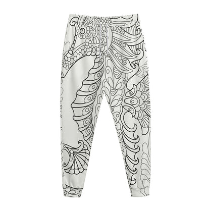 Black And White Seahorse Print Jogger Pants