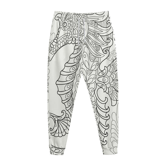 Black And White Seahorse Print Jogger Pants