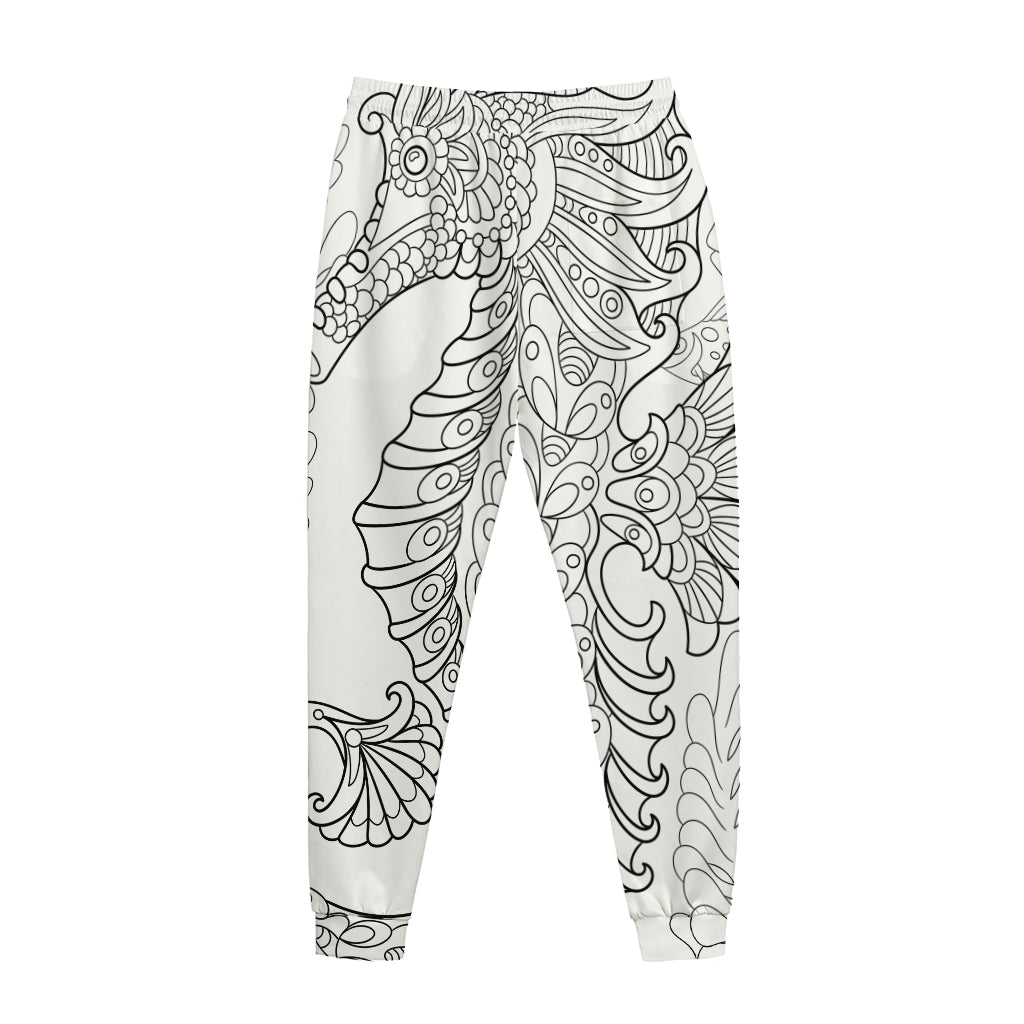 Black And White Seahorse Print Jogger Pants