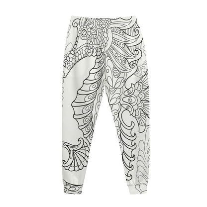 Black And White Seahorse Print Jogger Pants