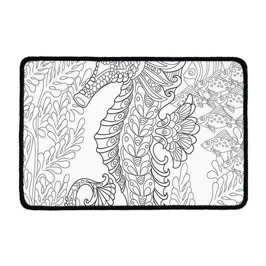 Black And White Seahorse Print Kitchen Mat