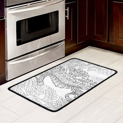 Black And White Seahorse Print Kitchen Mat