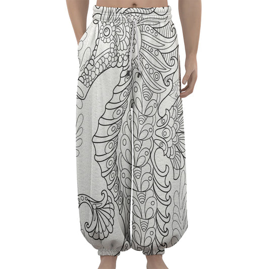 Black And White Seahorse Print Lantern Pants