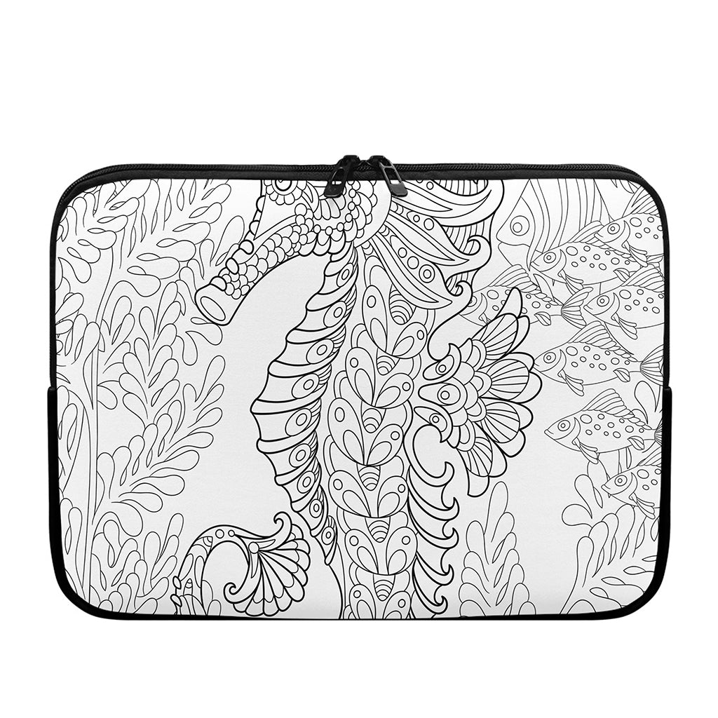 Black And White Seahorse Print Laptop Sleeve