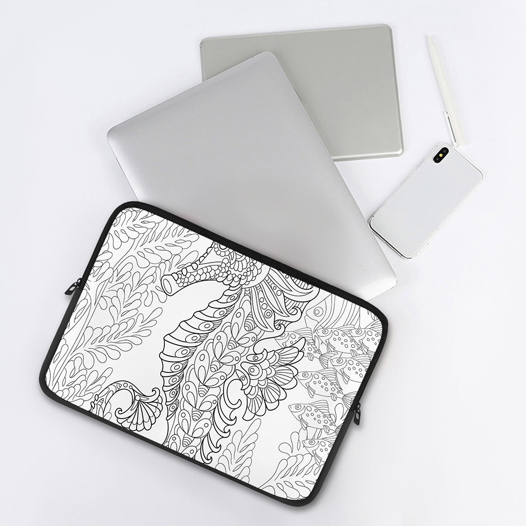 Black And White Seahorse Print Laptop Sleeve