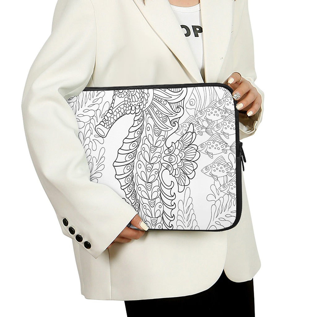 Black And White Seahorse Print Laptop Sleeve