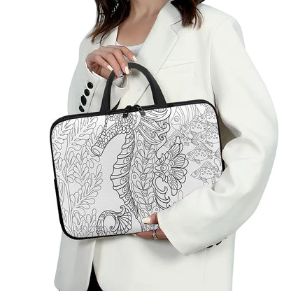 Black And White Seahorse Print Laptop Sleeve With Handle