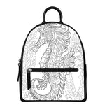 Black And White Seahorse Print Leather Backpack