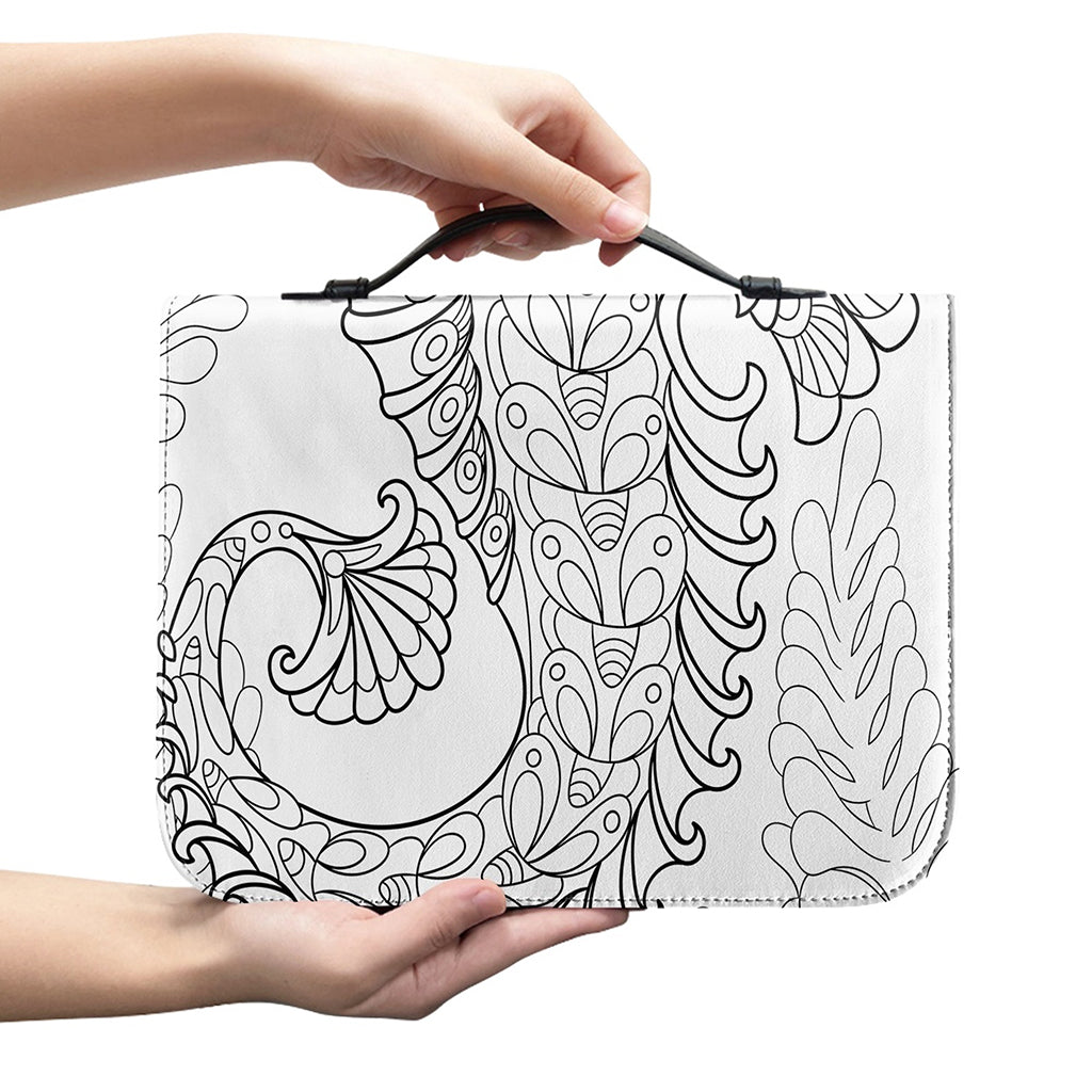 Black And White Seahorse Print Leather Bible Cover