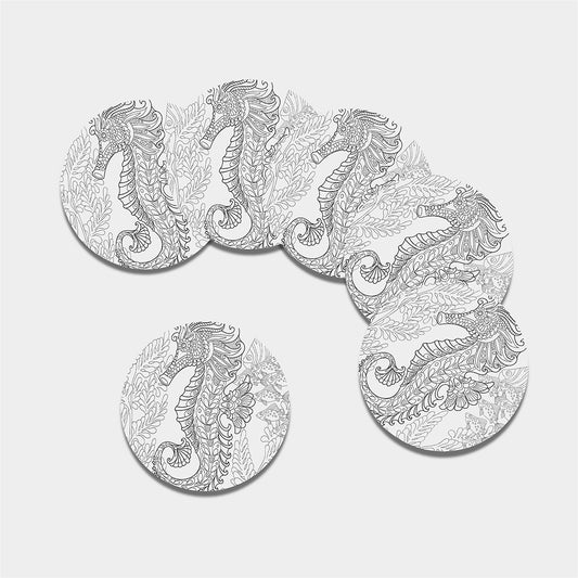 Black And White Seahorse Print Leather Coaster Set