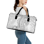 Black And White Seahorse Print Leather Duffle Bag