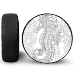 Black And White Seahorse Print Leather Spare Tire Cover